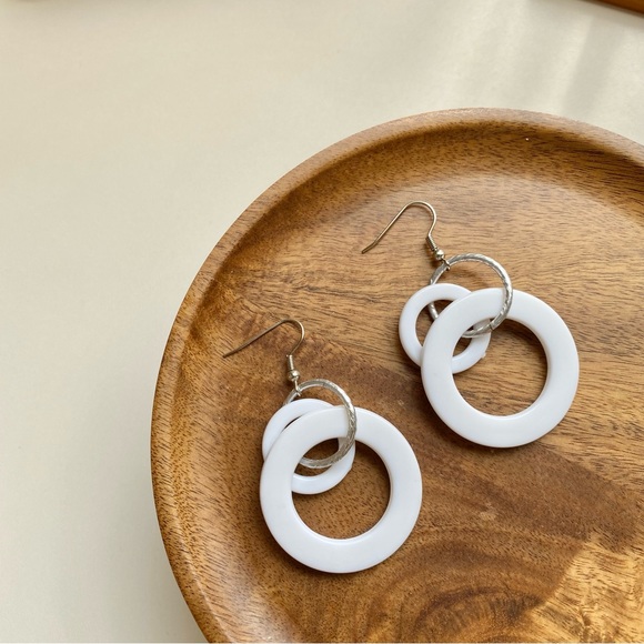 Jewelry - 4/$15 White Silver Hoops Drop Earrings